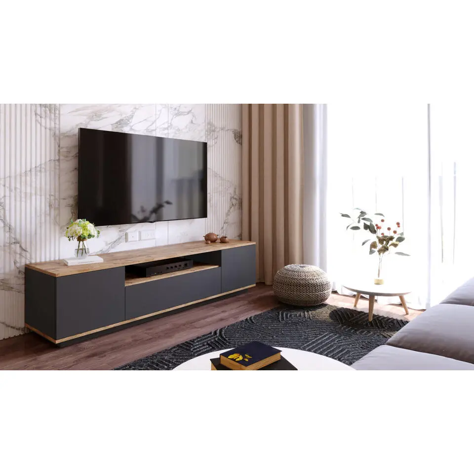 CALICOSY - TV-Meubel FR7-AA - Handgemaakt eiken / grijs - 44,6x180x44,5 cm