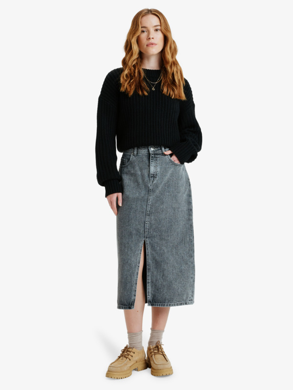 Cold Winds Jupe en jean de longueur midi Gris Femme