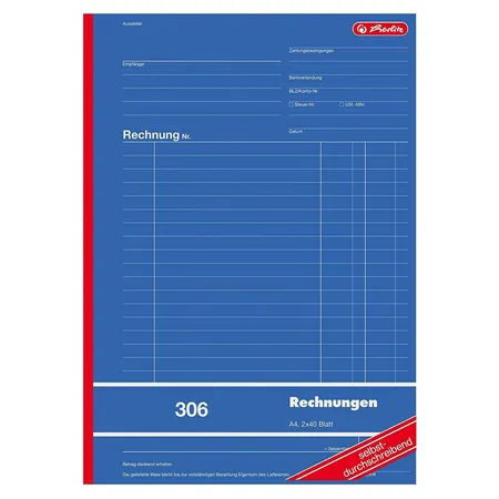 Herlitz Formularbuch Rechnung 306, DIN A4, 2 x 40 Blatt