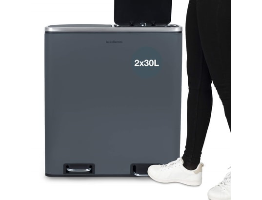 LES COLLECTEURS - Poubelle à pédale N°906 gris foncé - Double compartiment 2 x 30L
