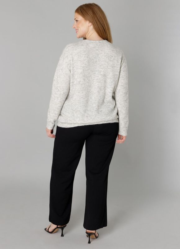 Base Level - Curvy Cardigan Yulia - Grijs Melange - Met Wol en Knoopsluiting