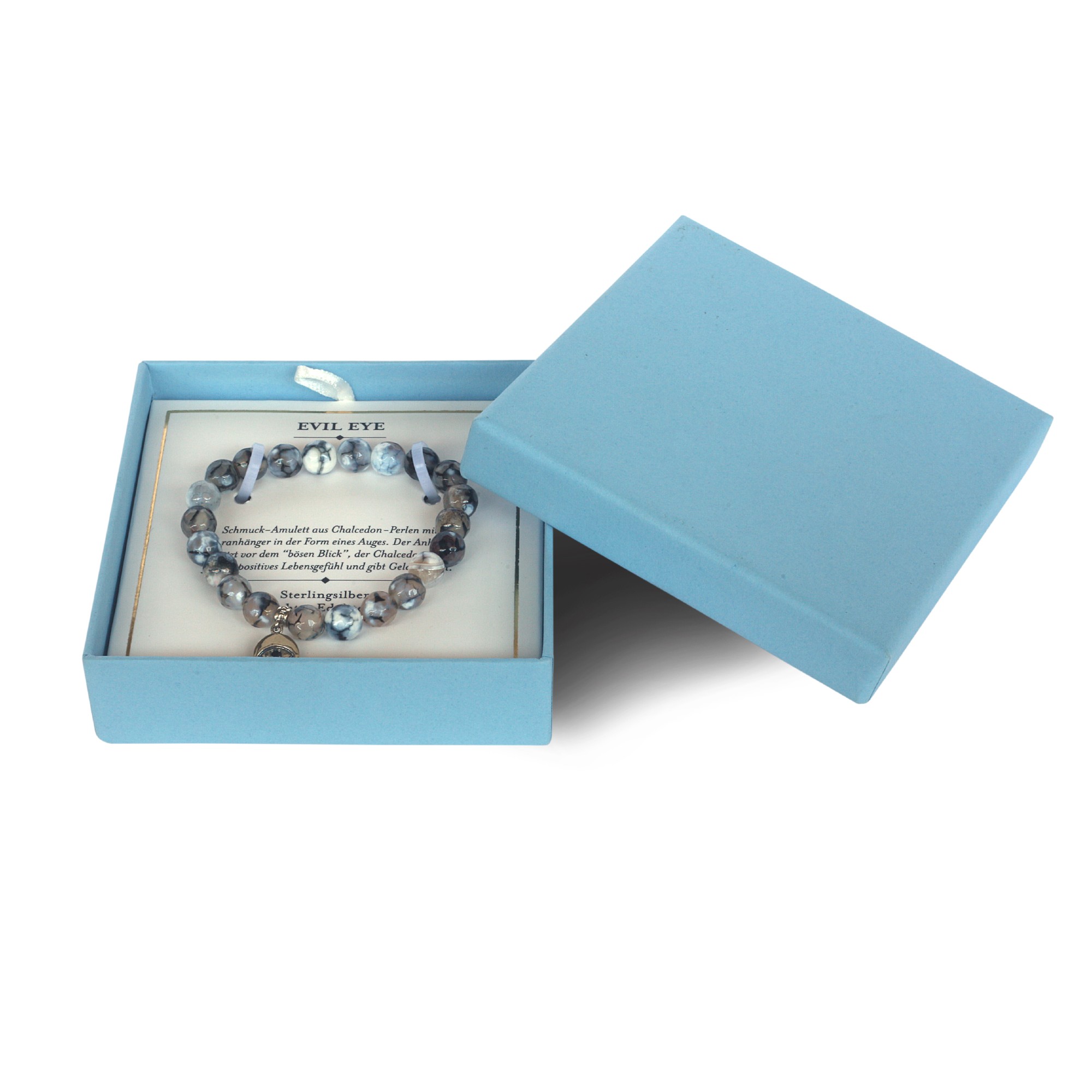 Armband 'Evil Eye', Chalcedon-Perlen und Sterlingsilber in Geschenkbox günstig bestellen