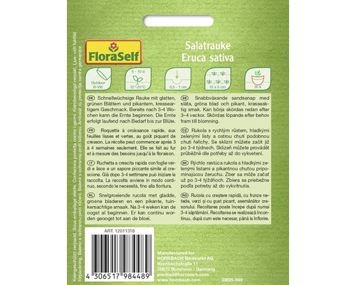Rucola, Rucola, FloraSelf Open Pollinated Seeds, Groentezaden, Saladezaden
