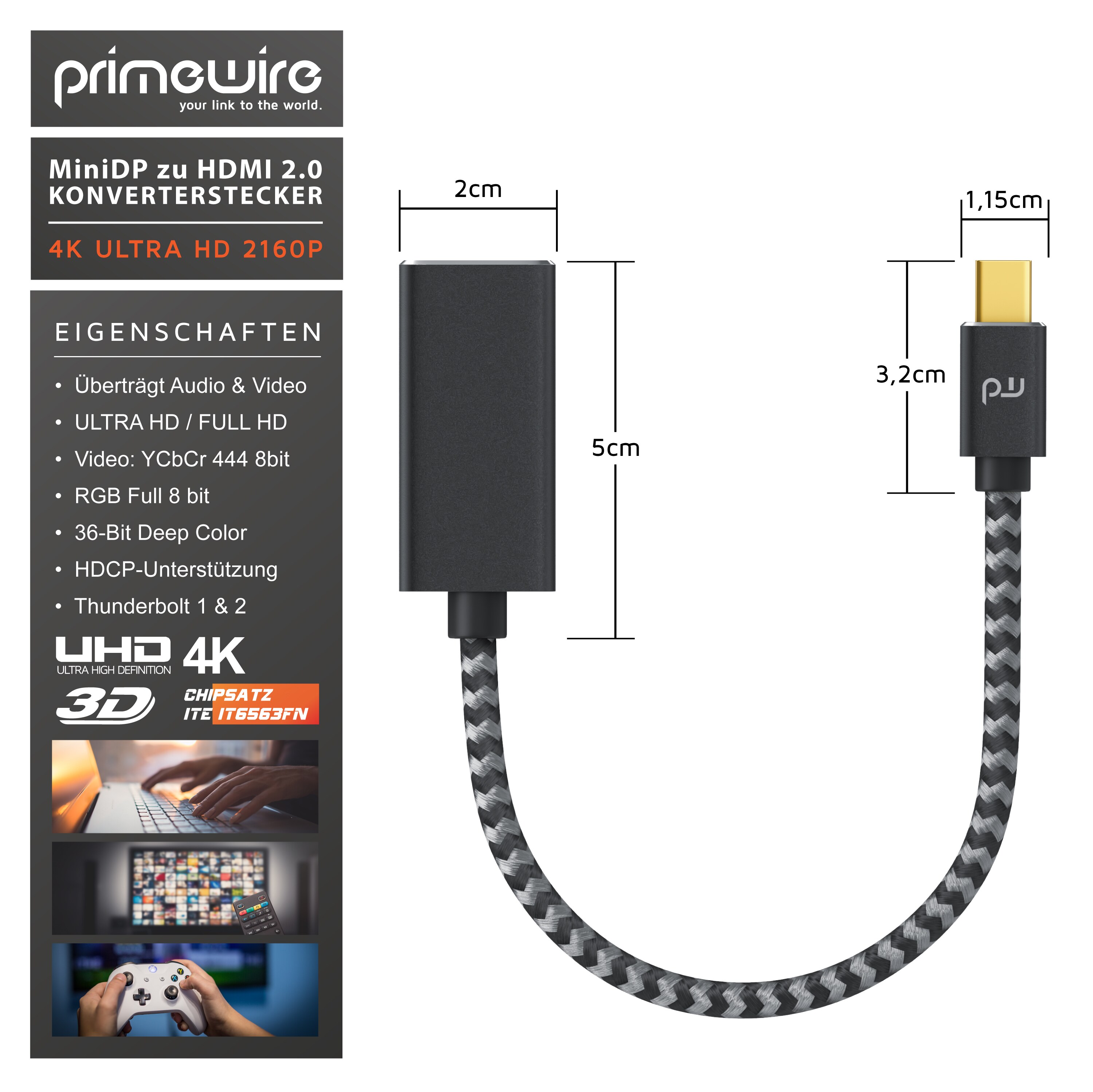 Primewire UHD Adapter, 4k @ 60Hz, Thunderbolt 1 & 2, Audio und Video