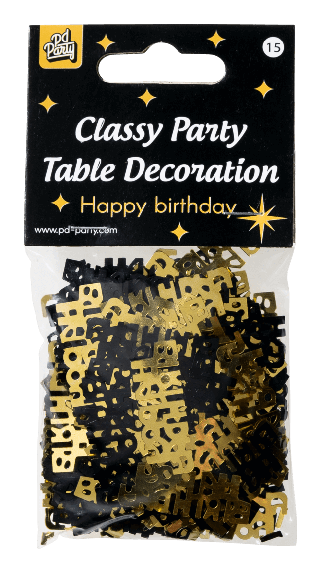 Tafelconfetti Happy Birthday Goud/Zwart 20gr