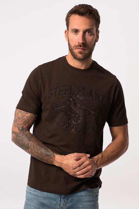 T-Shirt, Halbarm, Melange-Jersey, Rundhals, Brustprint, bis 8 XL