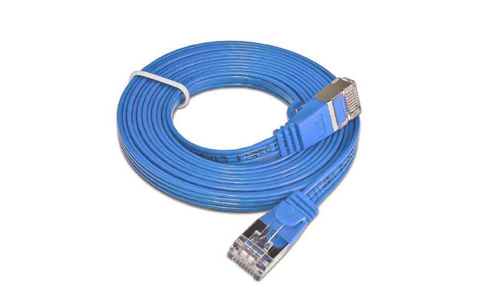 Slimpatchkabel RJ-45 - RJ-45, Cat 6, STP, 1 m, BlauGeschirmtes Twisted-Pair-Kabel (STP) mit Klinkenschutz