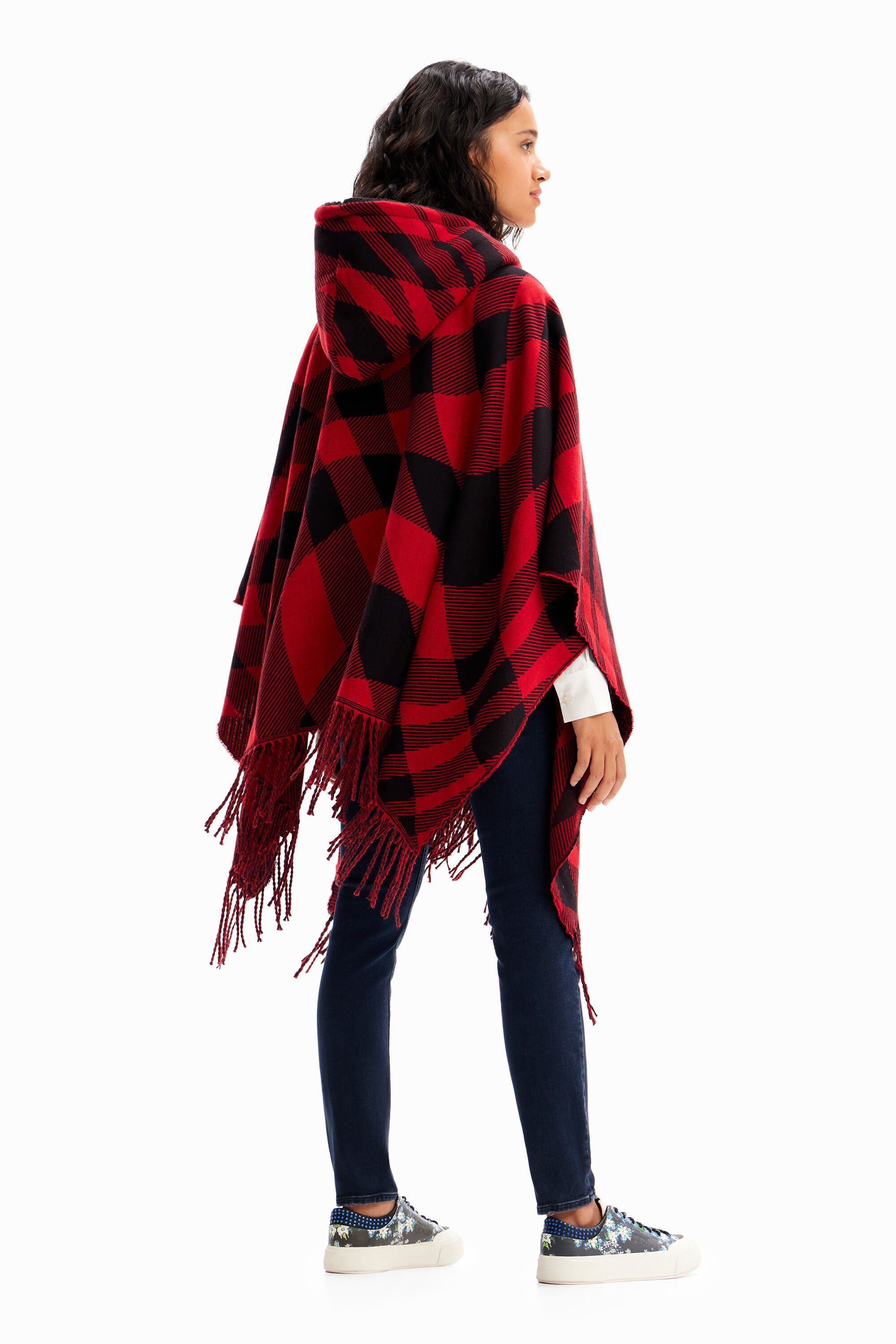 Poncho carreaux capuche