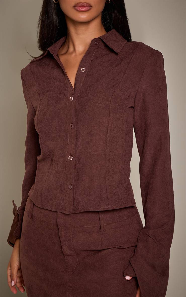 Marron Chemise Ajustée Peau De Pêche