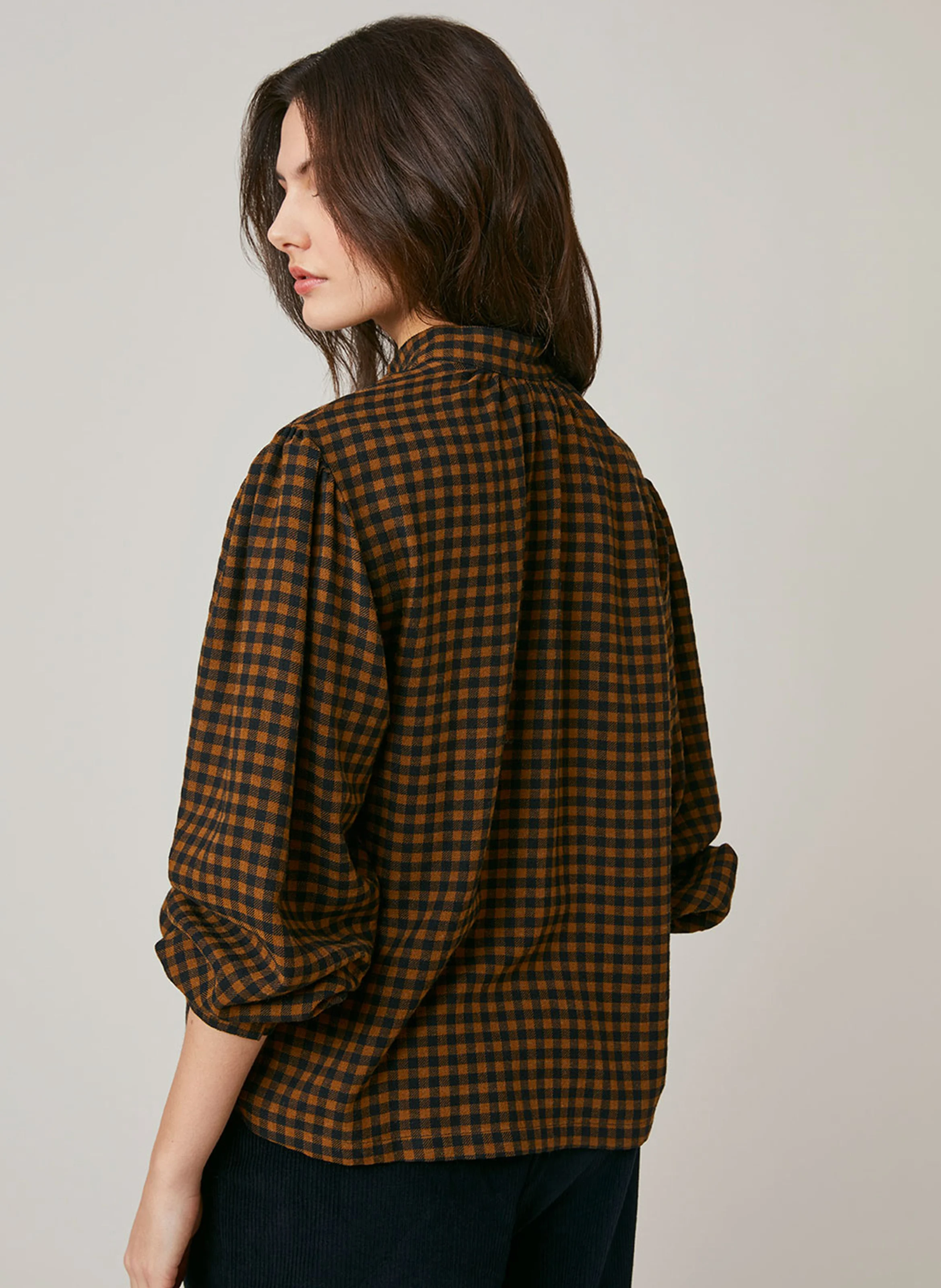 FLORINDA - Blouse droite à carreaux| Marron