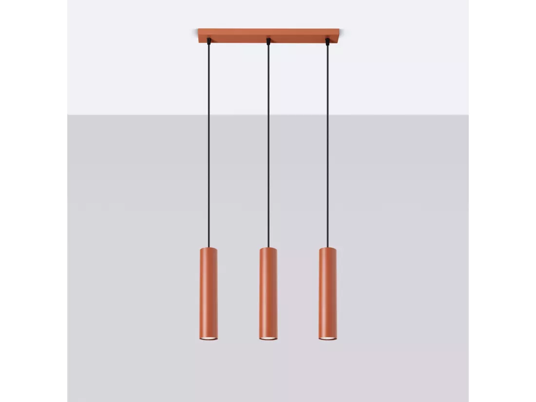 Lampe à suspension Lagos grenier en acier - 3 sources lumineuses - L.45 x H.98 cm - ocre rouge