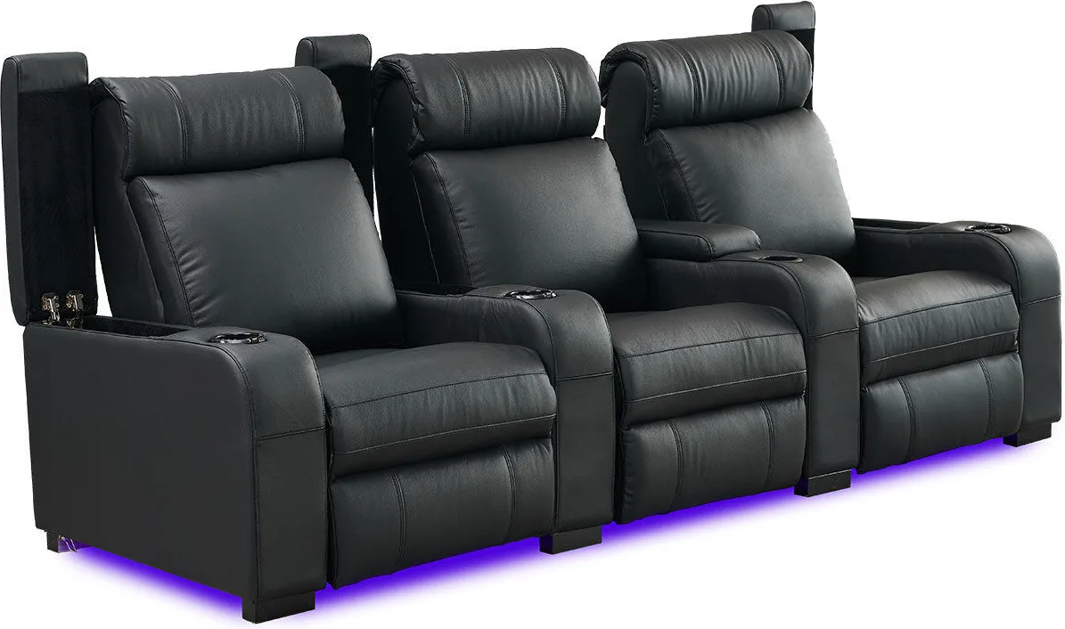 Lumene Hollywood Luxury III Noir (3 places, cuir véritable) Fauteuils cinéma
