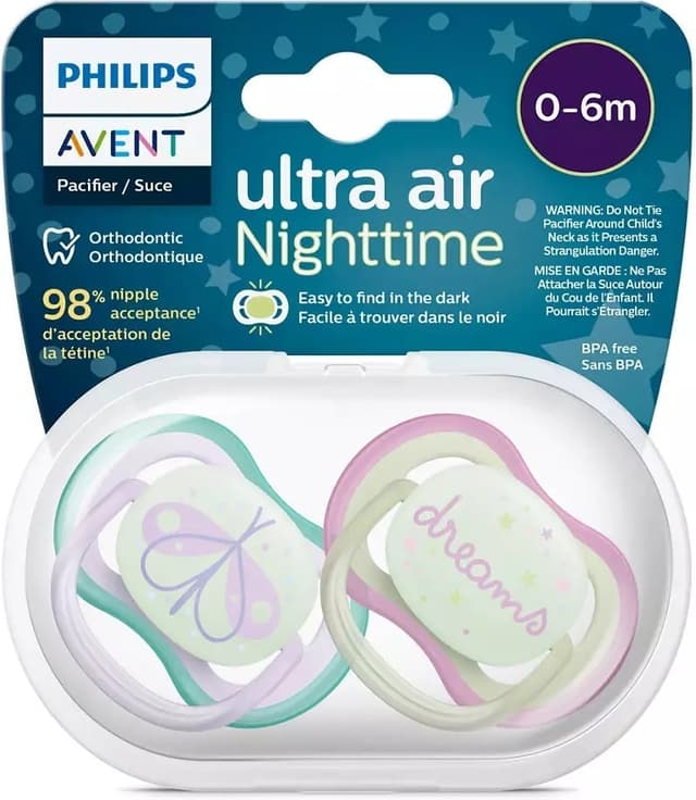 Philips Avent SCF376/19 Ultra Air Nighttime-sutter 0-6 måneder, 2 stk, sommerfugl