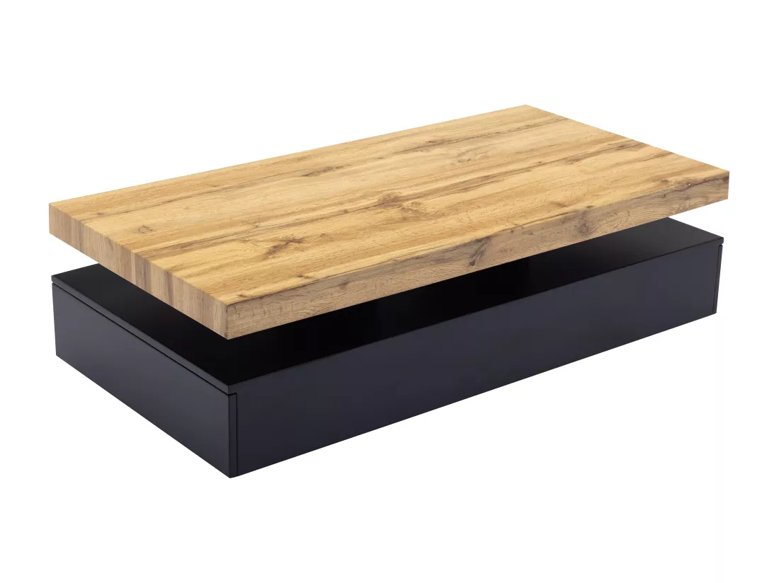 Table basse avec 2 tiroirs en MDF - Noir et naturel clair - FELIX