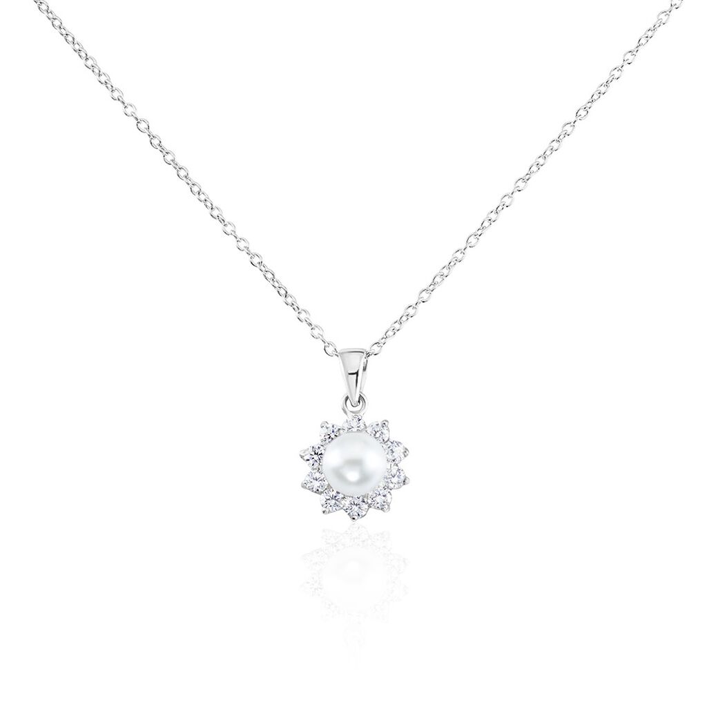 Collier Argent Blanc Cheri Perle De Culture Oxydes De Zirconium