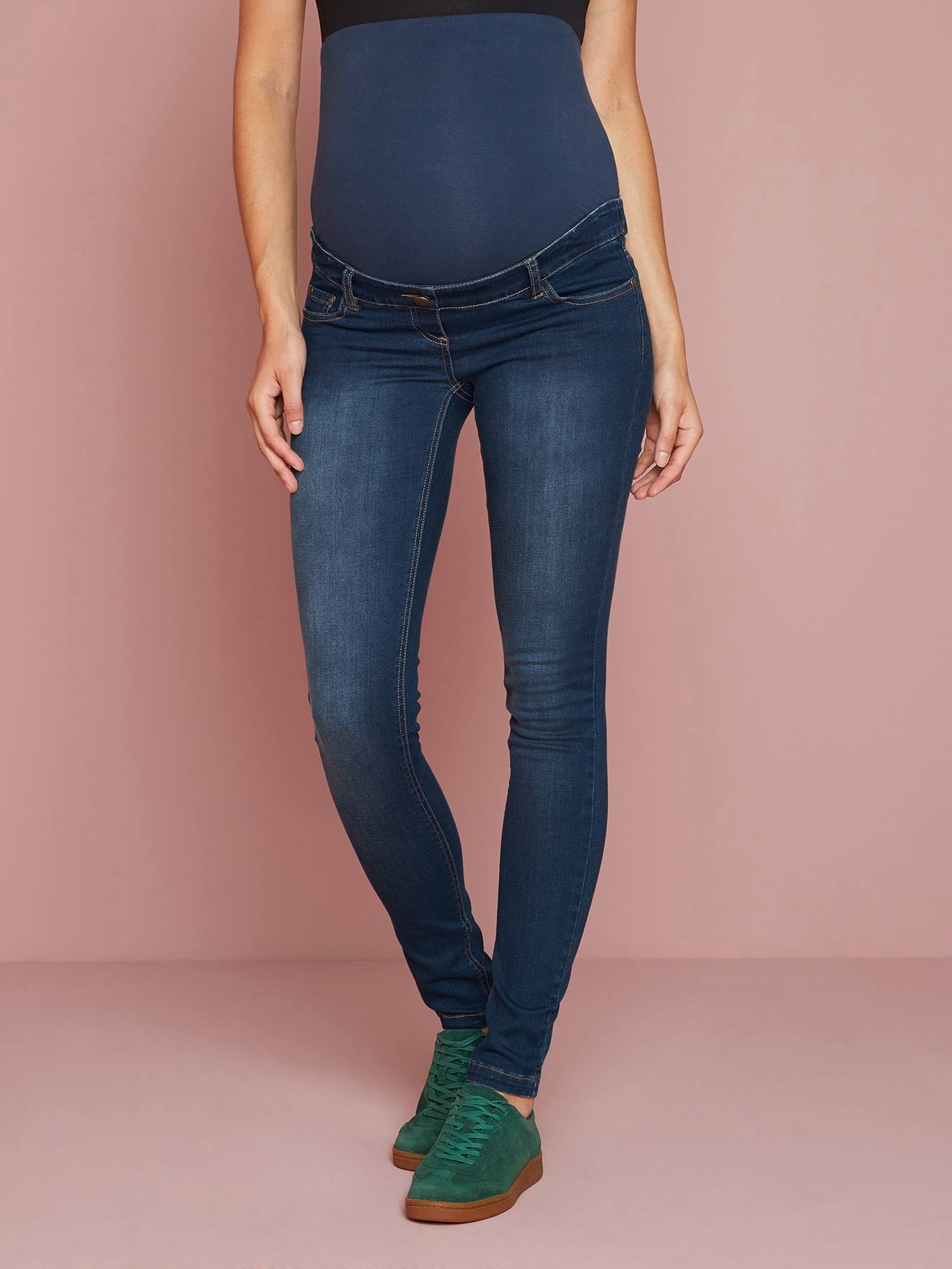 Calça jeans flare para gestante, comprimento da perna 85 cm, jeans natural