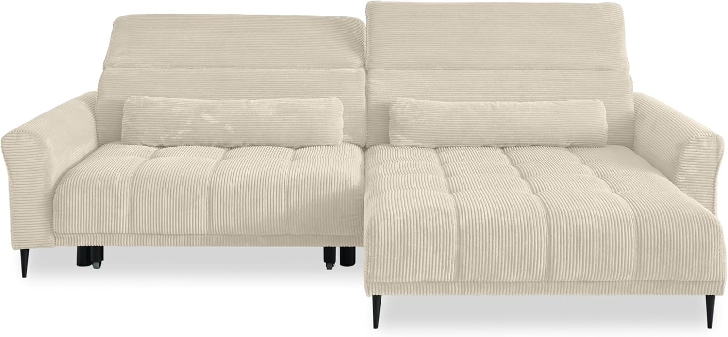 möbelando Wohnlandschaft >Wolve< elektr. Sitzverstellung, 2 Kissen, Cord beige - 277x108x179cm (BxHxT)