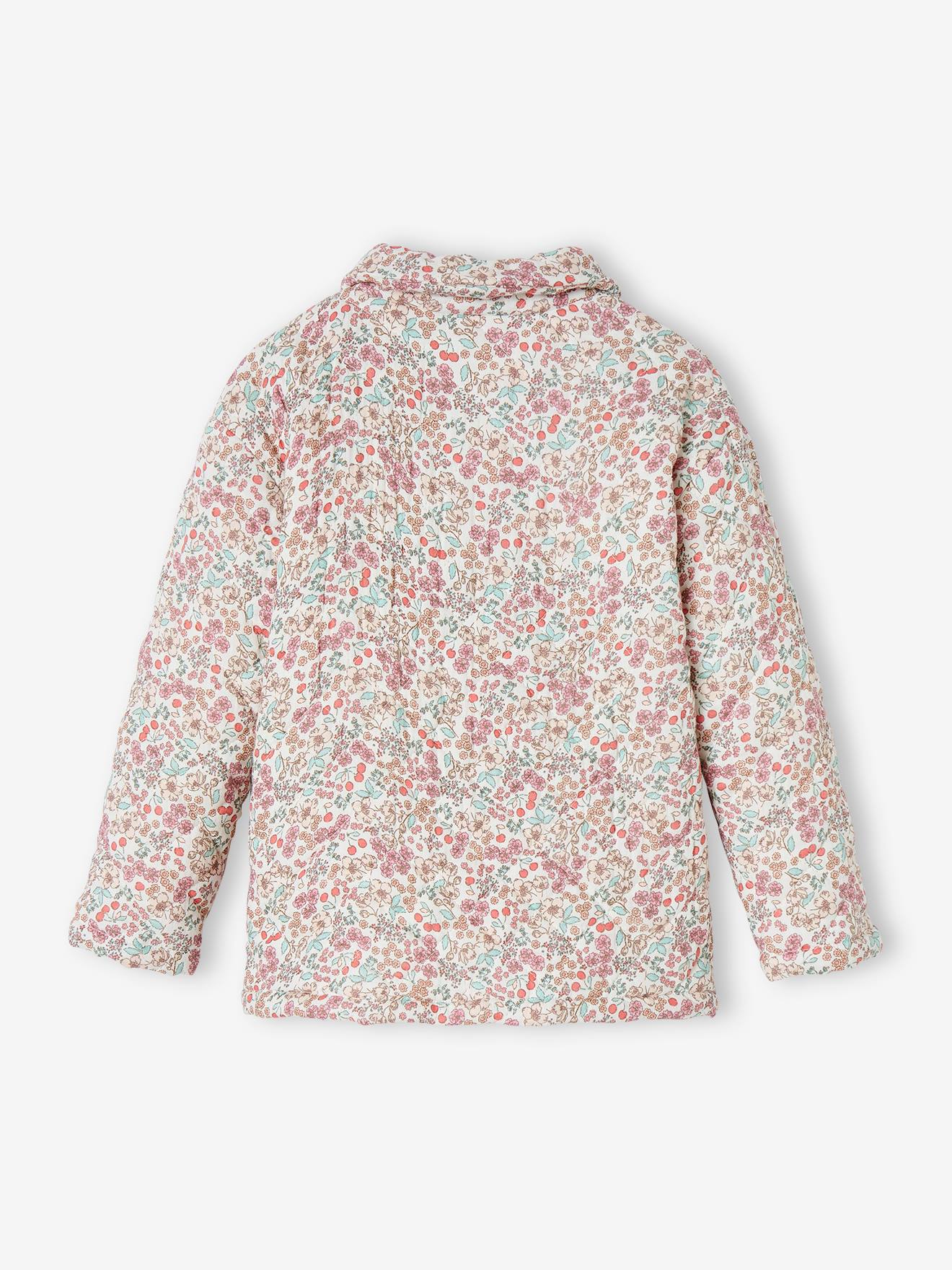 Jaqueta acolchoada off-white com estampa floral para meninas