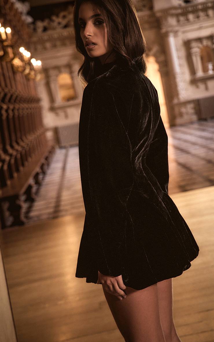 Noir Combinaison-short Plt Label En Velours À Godets Et Manches Longues