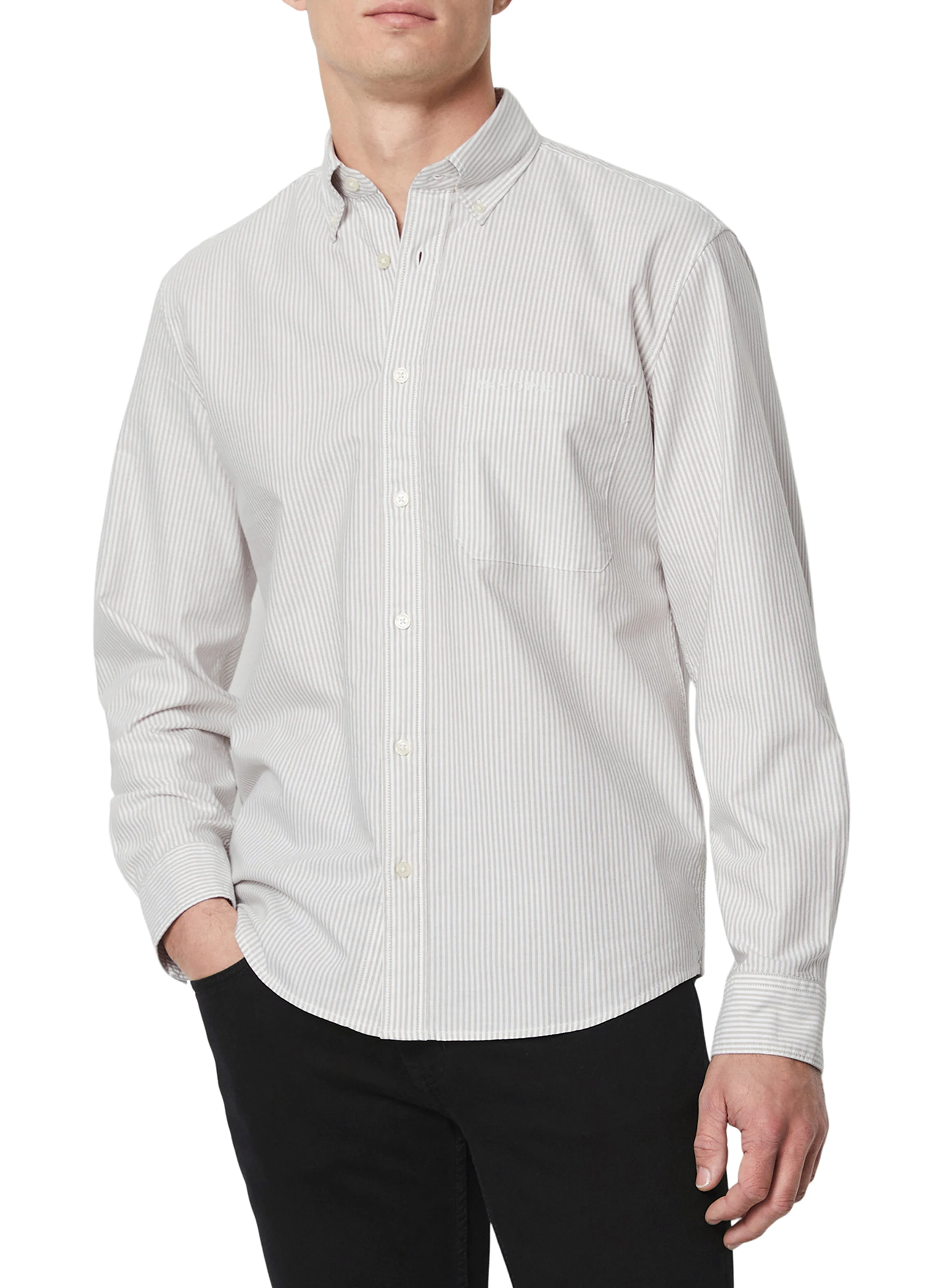 Chemise col classique rayée en coton bio | Beige