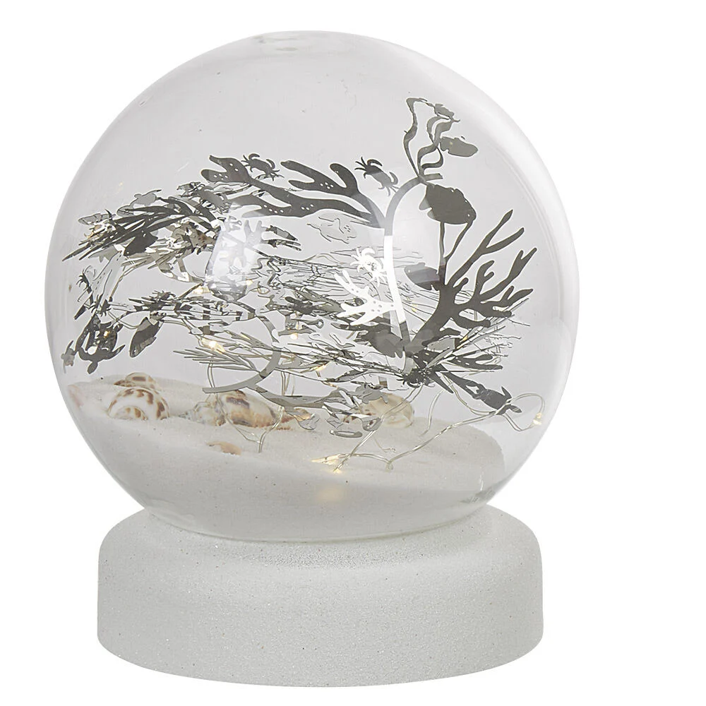 Boule à neige sable design mer avec coquillage LED blanc