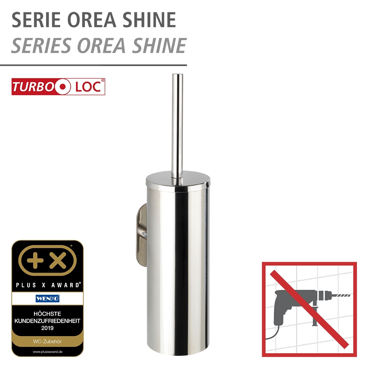 Wenko Orea turbo-loc toiletborstelhouder gesloten RVS glans