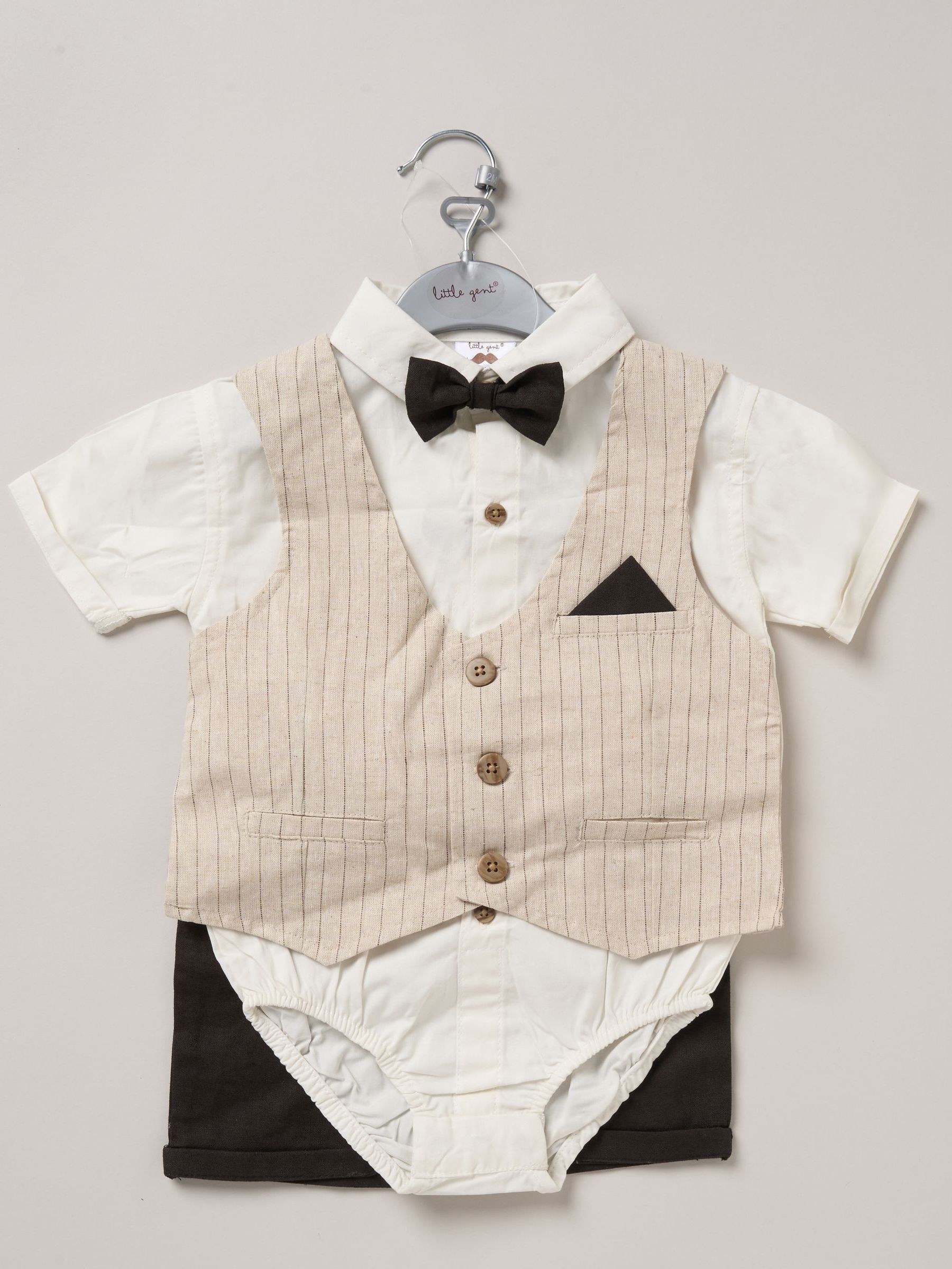Bruin - Little Gent 100% Cotton Bodysuit Shirt with Mock Waistcoat Shorts and Bowtie Outfit Set