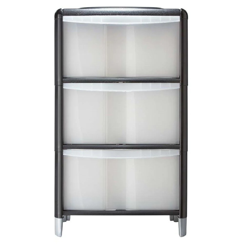 Tour de rangement transparente et noire 3 tiroirs 20L