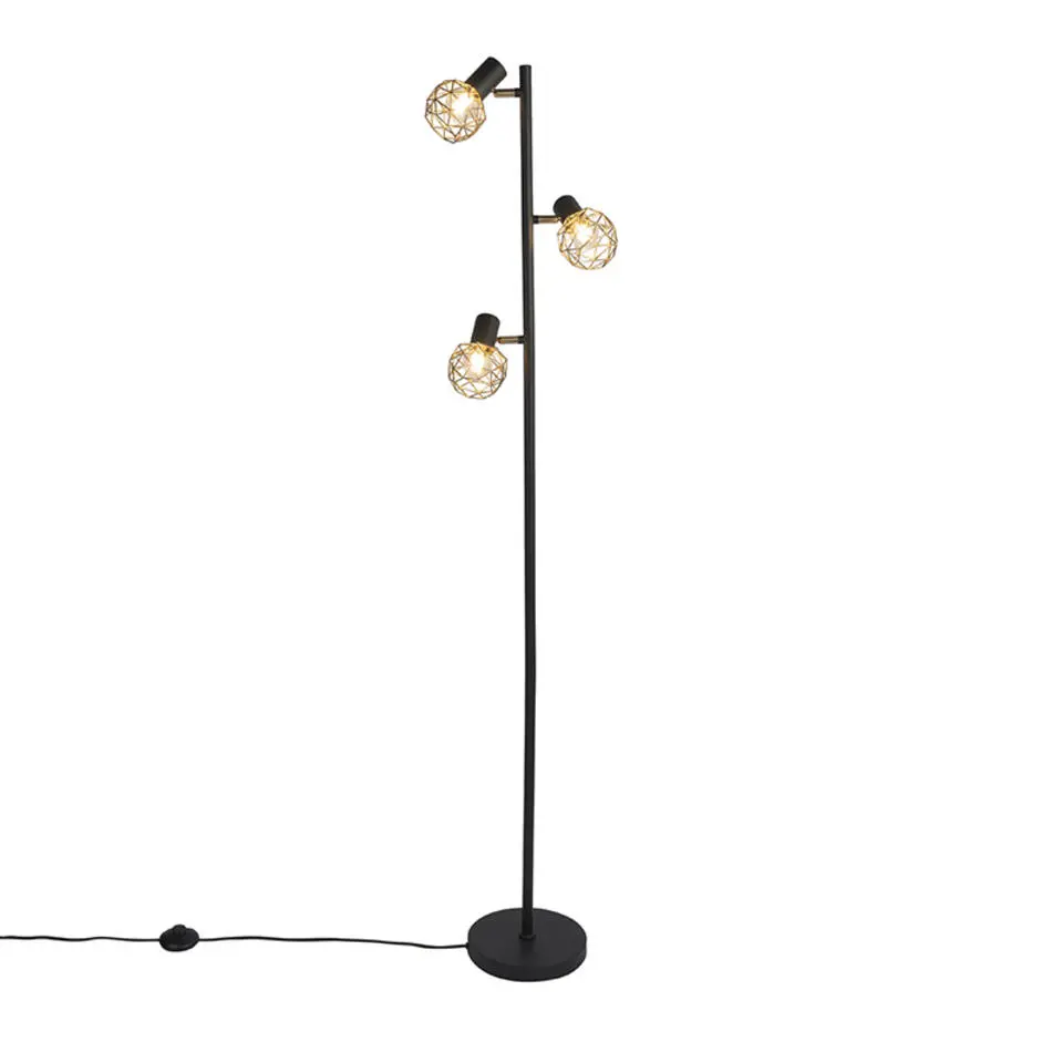 Qazqa vloerlampen mesh goudkleurig e14