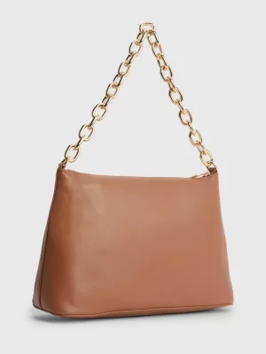 Bolsa de ombro de couro com alça de corrente