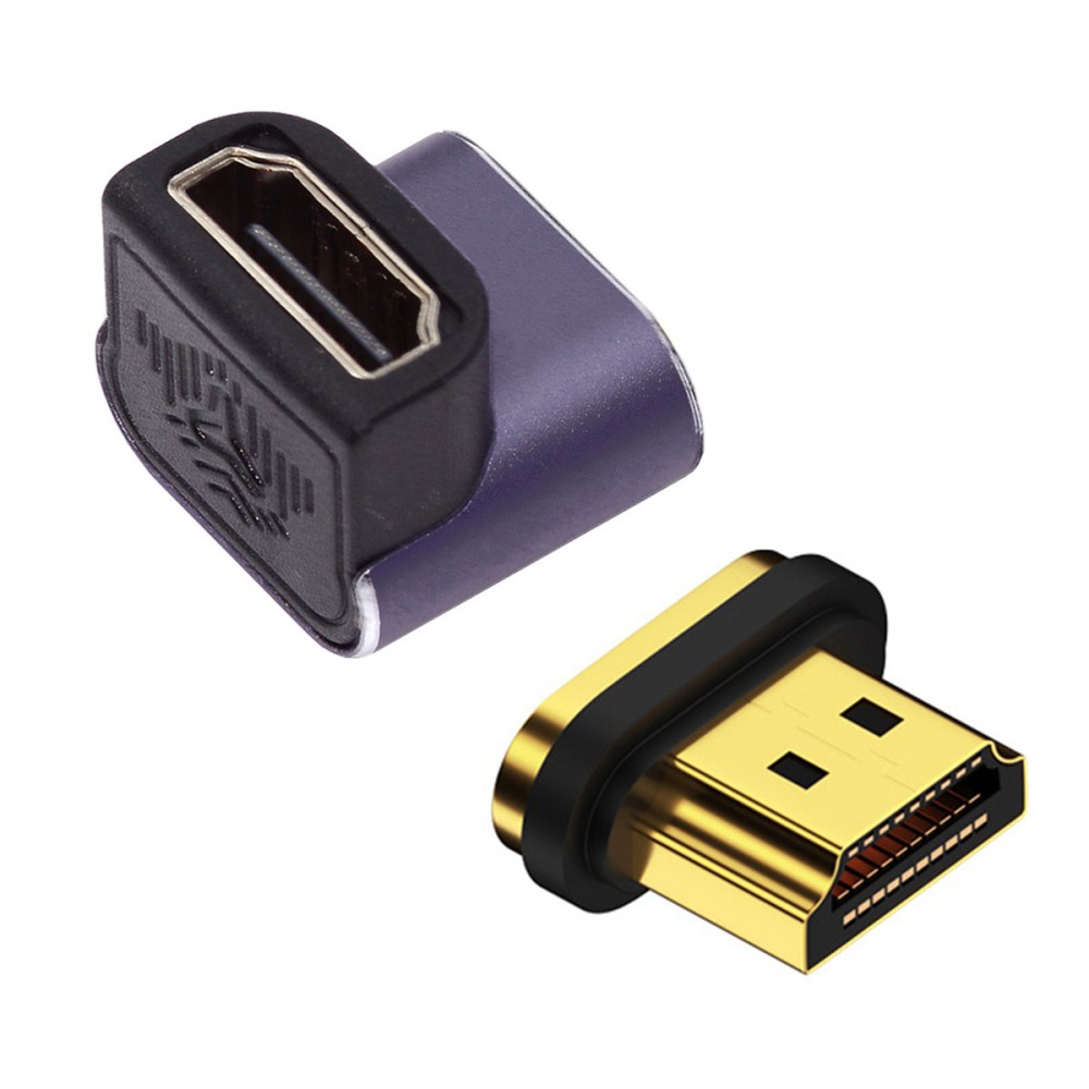 HDMI auf HDMI 8K@60Hz 90° Grad Winkel Adapter mit vergoldeten Kontakten (Winkel Unten) - Grau