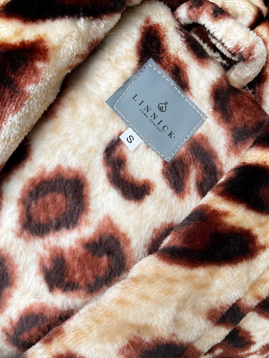 LINNICK Flanel Fleece Badjas Leopard - bruin