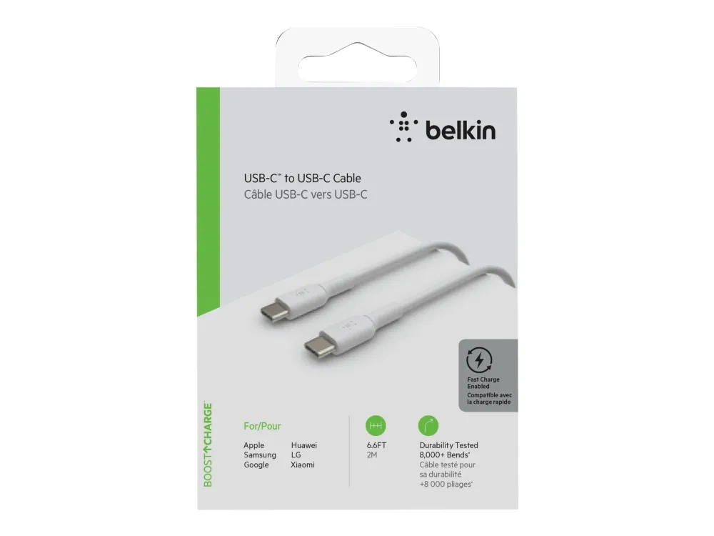 Belkin BoostCharge - USB-kabel - 24 pin USB-C (han) til 24 pin USB-C (han) - 2 m - hvid