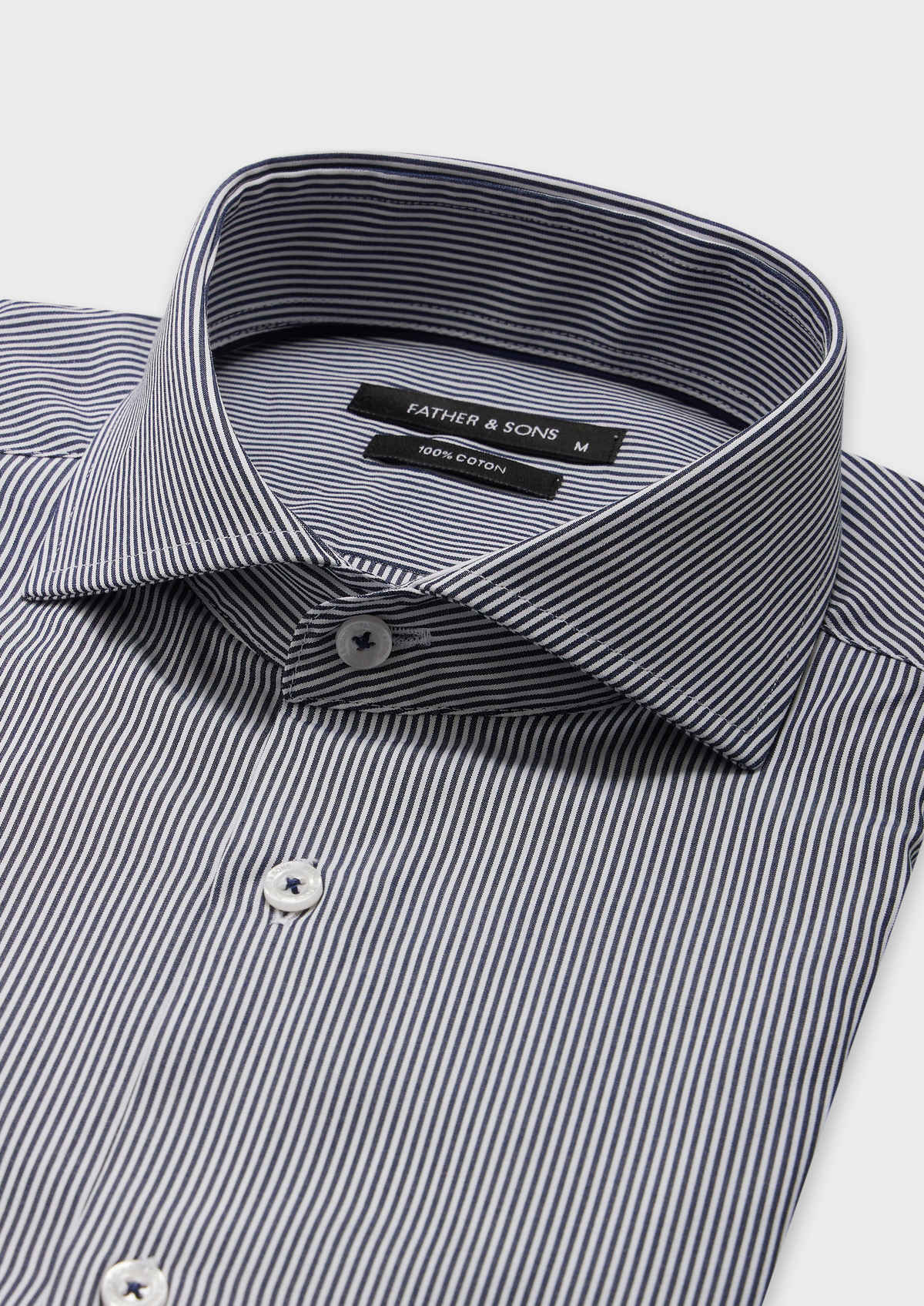 Chemise habillée Slim en popeline de coton blanc à rayures bleu marine