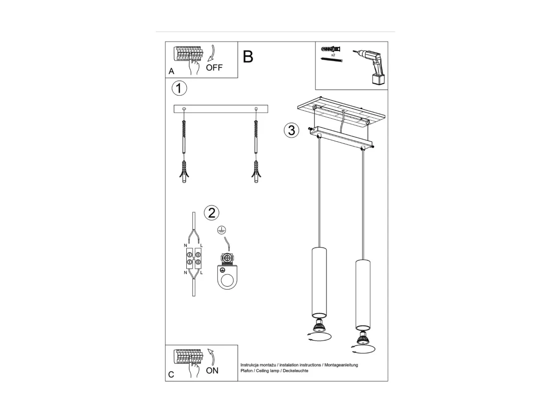 Lampe à suspension Lagos grenier en acier - 2 sources lumineuses - L.30 x H.105 cm - ocre rouge