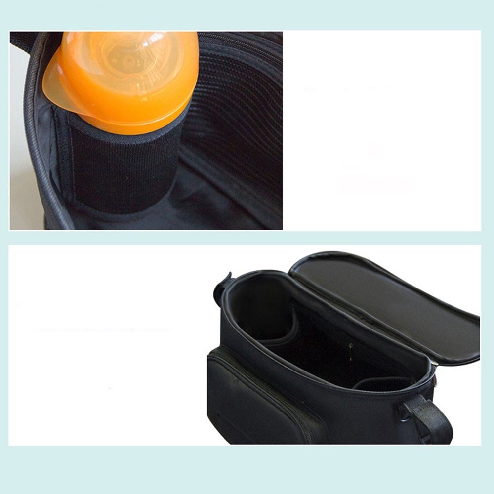 (34x19x13cm) Kinderwagen Organizer Tasche Wickeltasche Aufbewahrungsfächer für Windeln / Milchflasche / Kleidung / Taschentücher - Schwarz