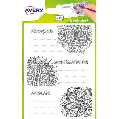 Avery - 15 Étiquettes scolaires matières scolaires à colorier
