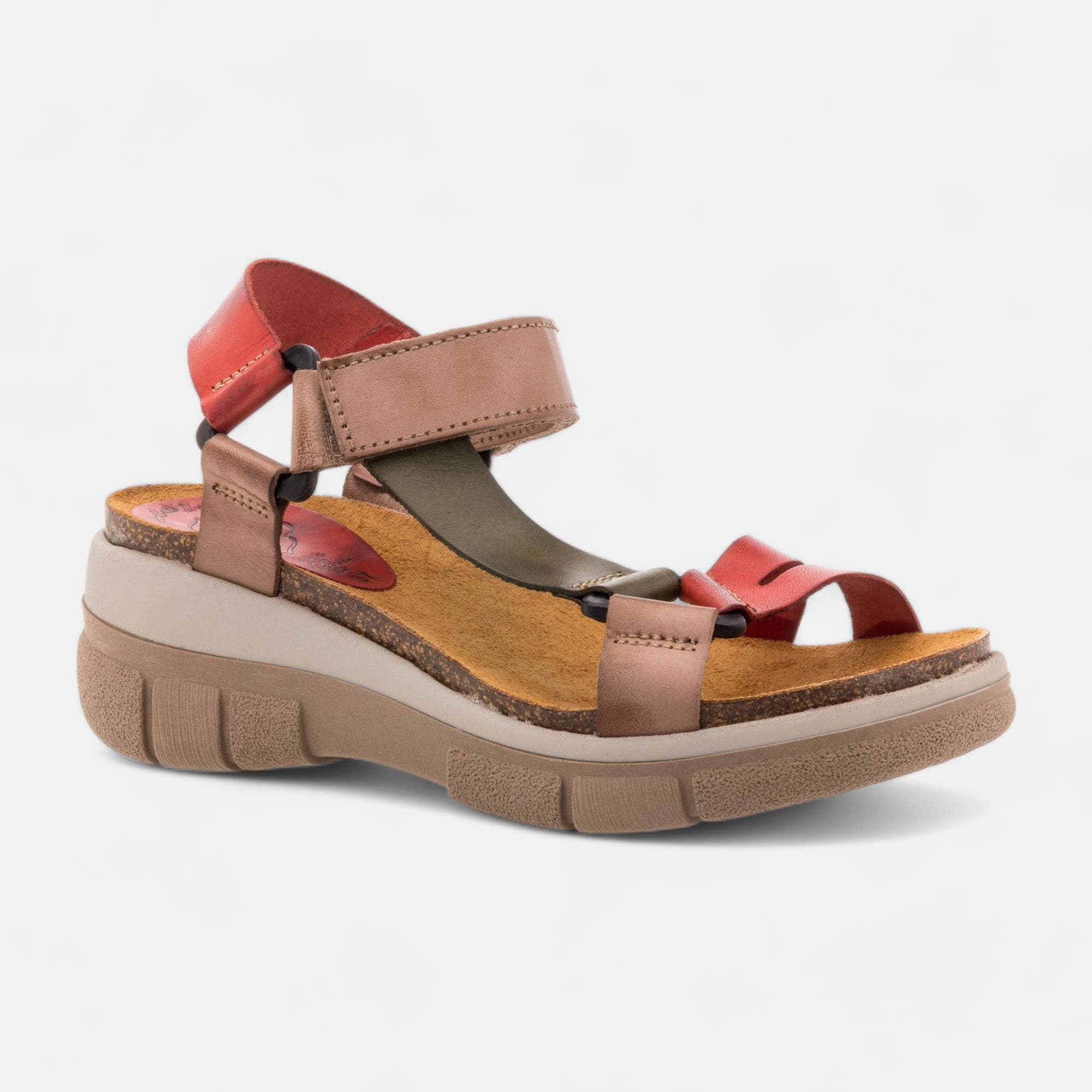 Mules semelle liège à talon compensé Femme en cuir rouge