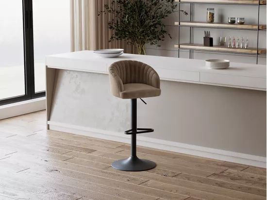 Lot de 2 tabourets de bar en velours et métal - Hauteur réglable - Beige - DORALIZ