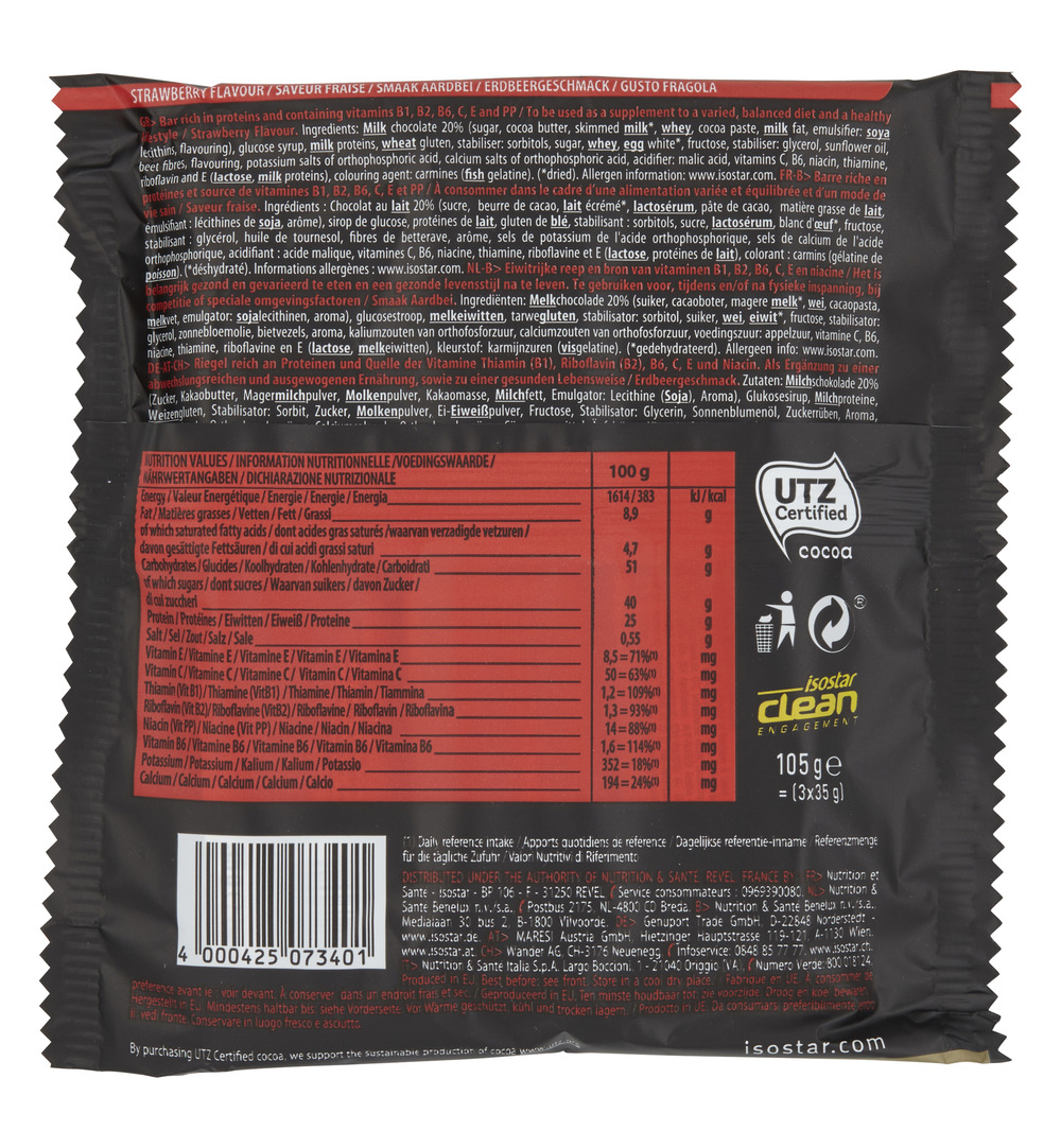 Isostar High Protein Reep Aardbei (105 gr)