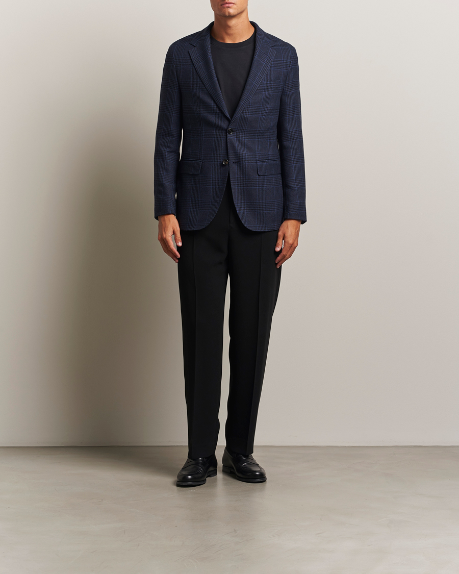BOSS CAMEL Jeff Wool Checked Blazer Dark Blue