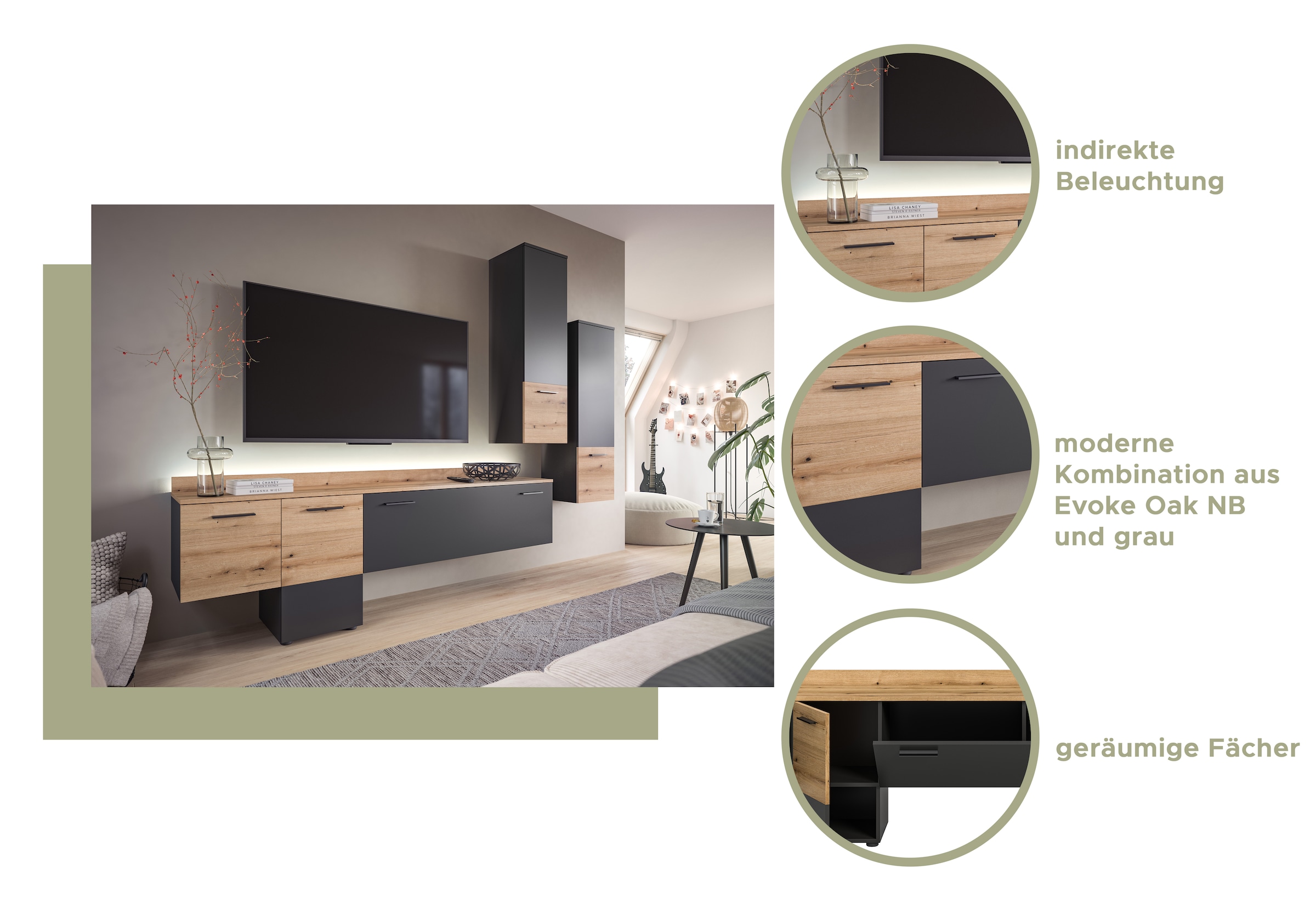 INOSIGN Wohnwand »Laport, Breite 195cm, inkl. 1 Lowboard mit indirekter Beleuchtung &« 2 Stk. tlg.