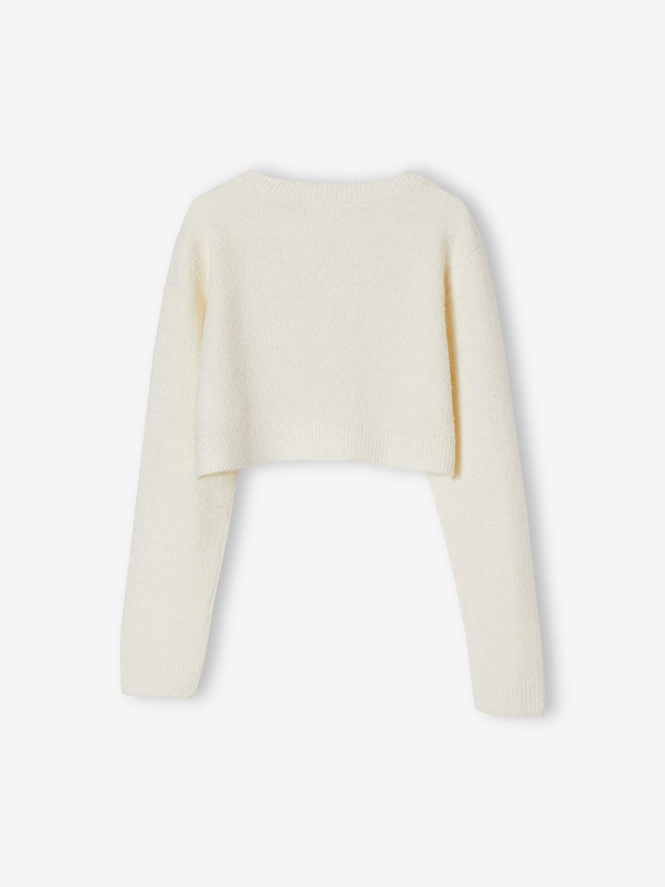 Casaco bolero de malha em tom cru para meninas
