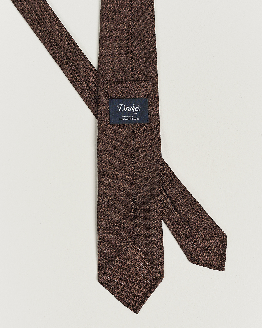 Drake's Large Knot Handrolled Grenadine Silk Tie Brown
