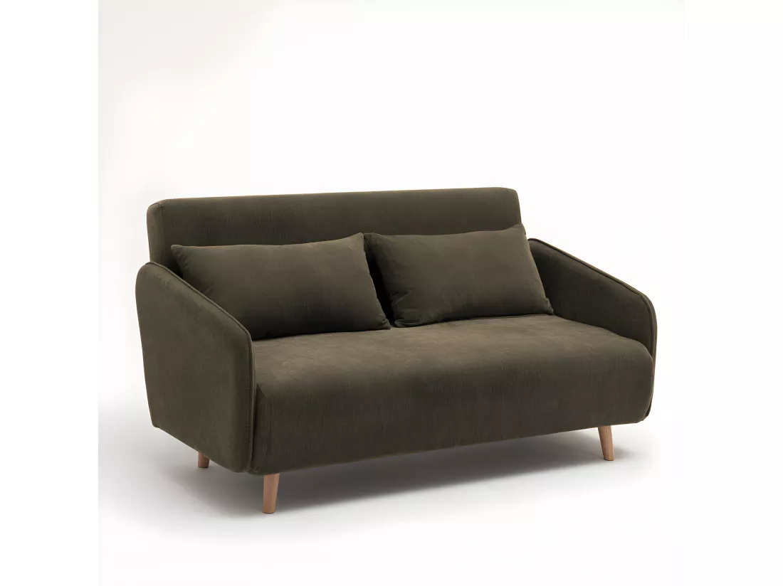 Monica - Canapé convertible 2 places en tissu chenille L140cm - Vert kaki