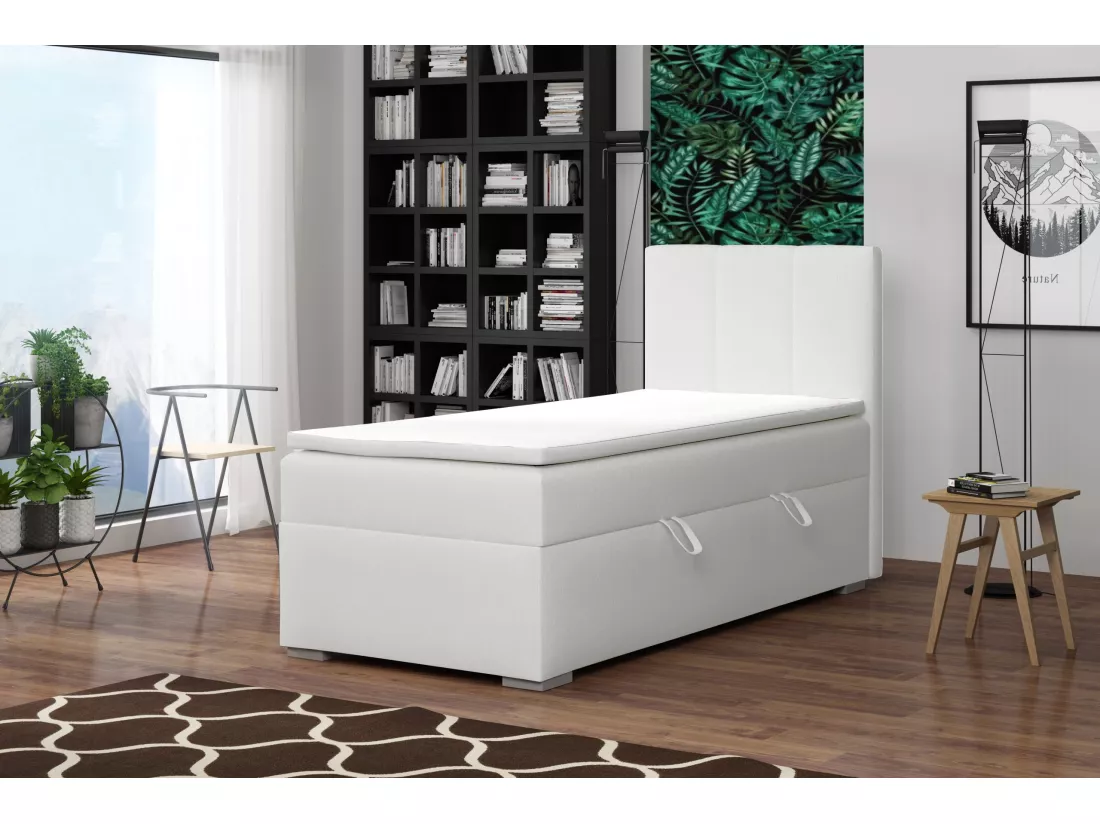 LIT SIMPLE avec tiroir de rangement et surmatelas, côté droit Monaco Mini 100x200 cm, Soft 17 (Blanc)