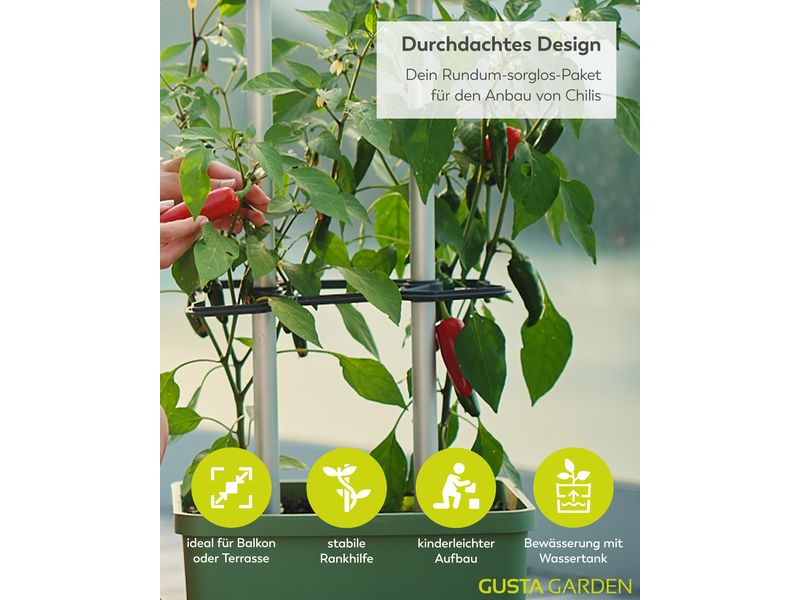 Gusta Garden Aufzuchttöpfe Charly Chili XL Dunkelgrün Chilitopf mit Rankhilfe