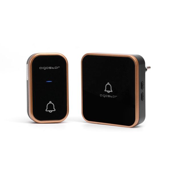 Aigostar Campainha sem Fio Ca Autoalimentada Preta e Dourada