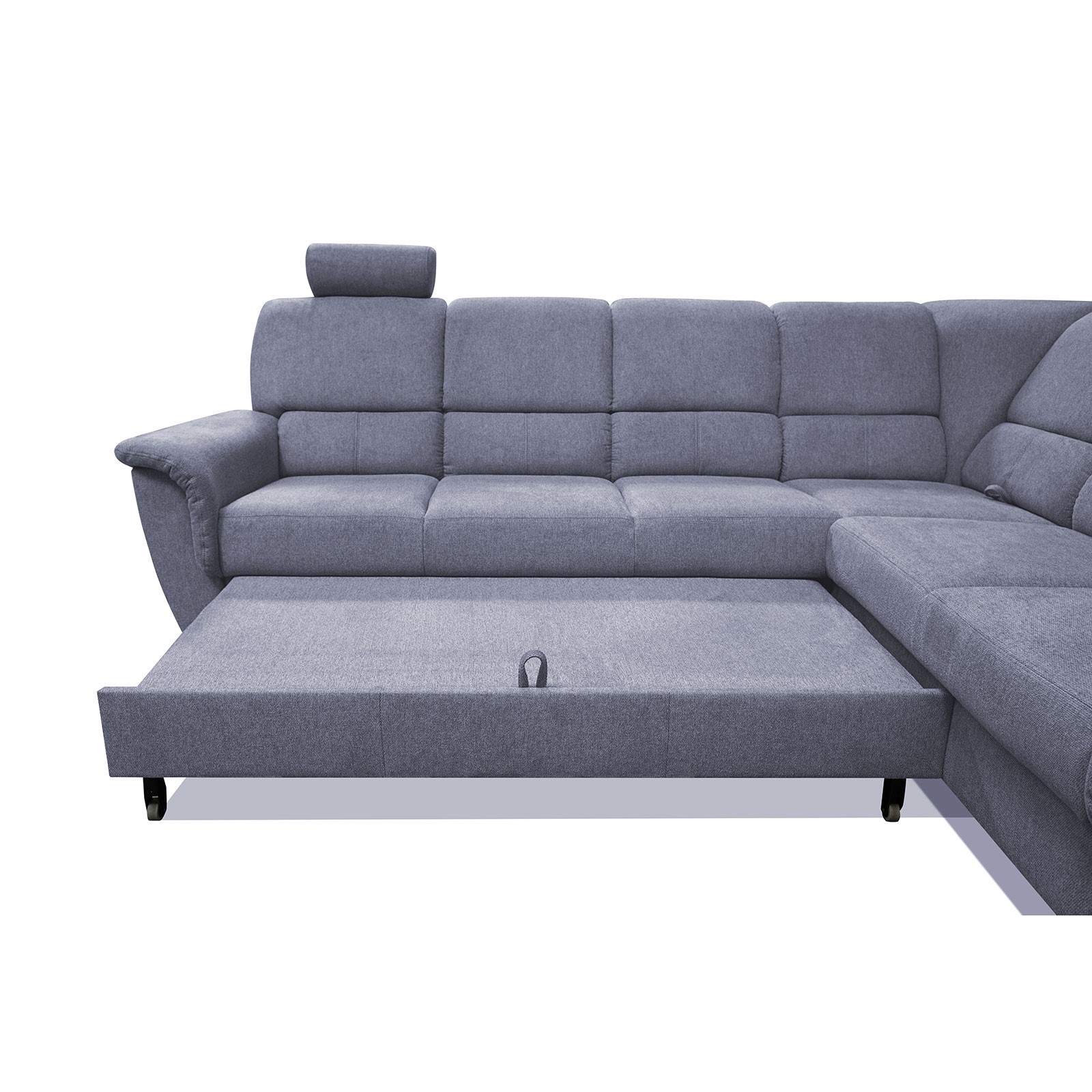 Ecksofa - hellgrau - Liegefunktion und Staukasten - 2-Sitzer rechts