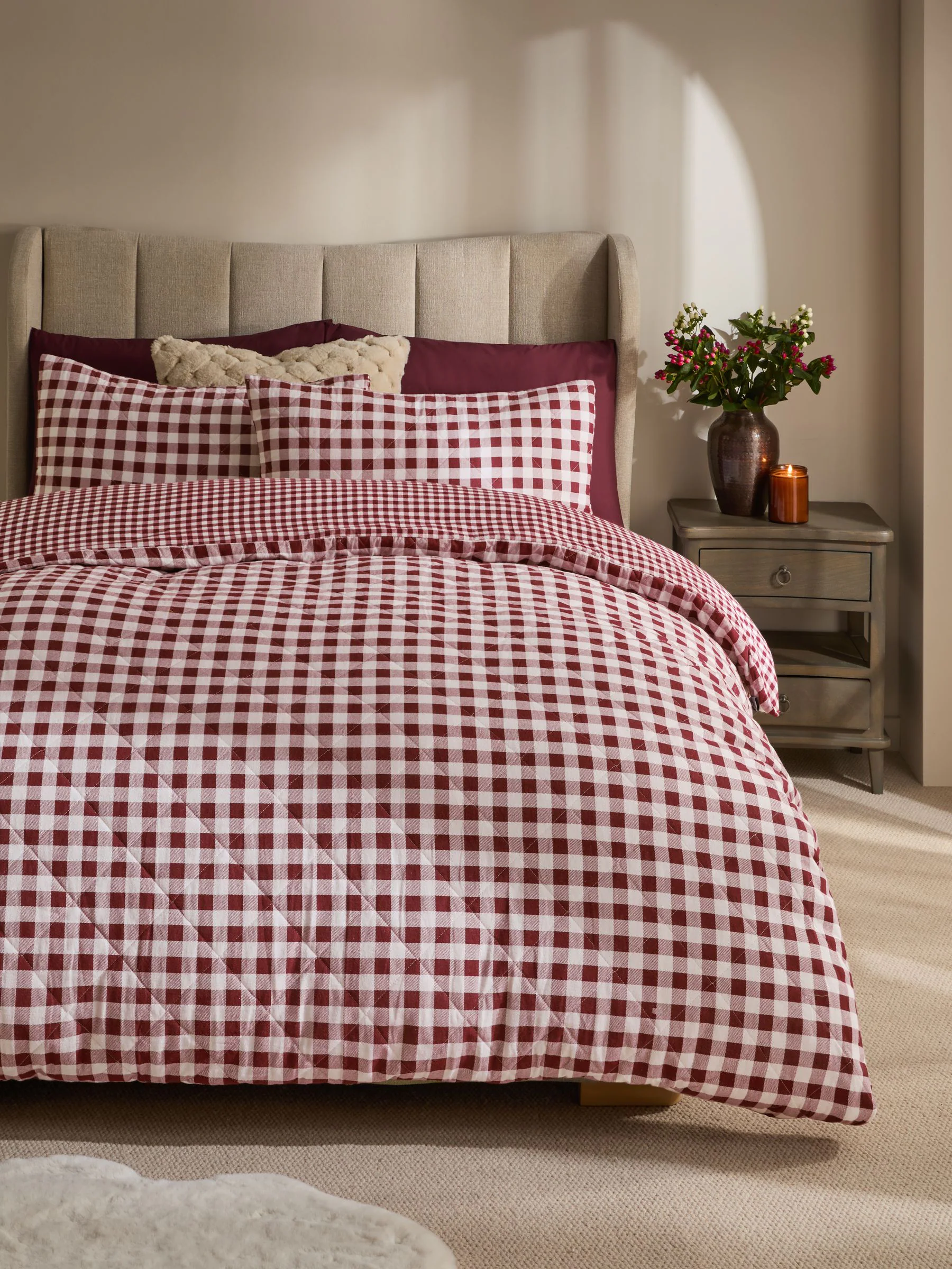 Supersoft Brushed Cotton Reversible Quilted Duvet Cover and Pillowcase Set